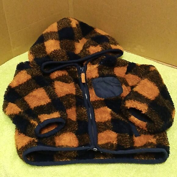 ❄️LITTLE ME Boys Hooded Zip Up Fuzzy Jacket Black, Blue, Brown 12M - Picture 1 of 6